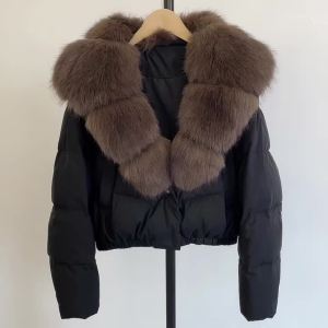 Faux Fur Collar Puffer Jacket Fashion Fake Fur Women Fur Coat Eco-friendly Winter Short White Duck Down Jacket Warm Clothing