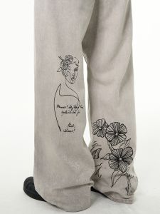 Quần Jeans Nam Phong Cách Mỹ Retro Graffiti Drawn Cạp Trung Tự Nhiên Quần Dài Ống Thẳng Quần Jeans Thường Ngày