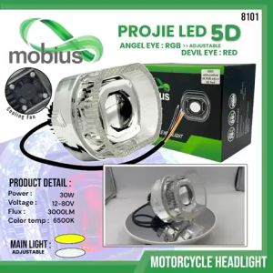 Lampu Depan PROJIE BILED Matrix 5D 4.5 Inch Plus Kipas Fan Angel Eye AE RGB Devil Eye DE RED Universal