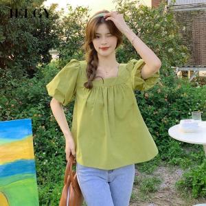 IELGY french puff sleeve shirt womens summer square neck top