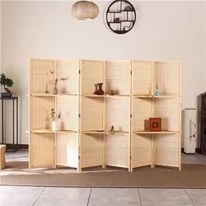Modern Chinese Bamboo Woven Solid Wood Folding Screen