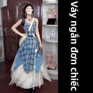 Karrar betsey | Đầm Dây Kiểu Duyên Dáng Ngày Lễ Họa Tiết Caro Xanh Đậm Vintage