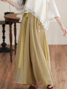 กางเกงขายาวผู้หญิงสไตล์ใหม่ ทรงหลวม บางเฉียบ ผสมผสานวัฒนธรรมจีน ทรงลำลอง ฤดูร้อน 2024 กางเกงขายาวผ้าโพลีเอสเตอร์