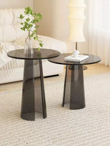 โต๊ะเครื่องแป้งอะคริลิกทรงกลมสำหรับโซฟาสไตล์ย้อนยุคในห้องนั่งเล่นสไตล์โรงแรมสไตล์จีนโบราณ โต๊ะเครื่องแป้งแบบไม่มีช่องเก็บของ