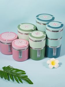 Mini Portable Insulated Stainless Steel Lunch Box Bucket Sealed Colorful Cute Student Meal Box  Style One Layer for Everyone