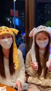 Fashion Moving Funny Ear LED Pinching Ear Cap Hand Pinching Up/Down Rabbit shaped Ear Cap Plush Moving Ear Hat