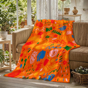 BILIBILI | Scribble Doodles Orange Flannel Blanket Perfect for Sofa Office Bed Travel Sleep Read Relax Camping Four Season Use