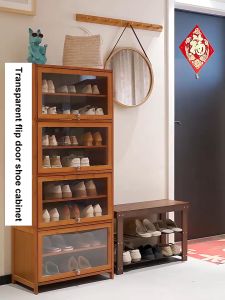 9/8/7 Layer Shoe Cabinet: Acrylic Glass Cabinet Wood Shoe Rack Multilayer Wooden Storage Rack Shoe Shelf Organizer
