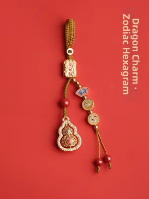 High-End Gold-Plated Copper Good Luck Gourd Keychain Car Key Holder Triple Six Zodiac Design for Men And Women
