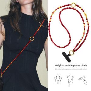 Red Long Crossbody Phone Chain Sunglasses Holder New Chinese Style Beaded Wealth Attracting Fashionable Accessory by Clove