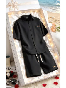 Black Breathable Silk Stylish Mens Summer Shirt Set