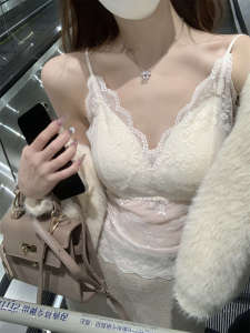 Áo Vest Nữ Cổ Chữ V Ren Có Đệm Ngực Áo Ba Lỗ Mùa Xuân Thường Ngày Bằng Vải Tổng Hợp Màu Trơn Mặc Trong Và Ngoài