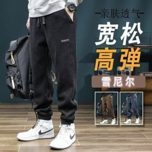 Quần Dài Nam Ống Rộng Lót Lông Cừu Dày Thời Trang Thu Đông Quần Dài Thể Thao Quần Nỉ Nhung Thoải Mái Cạp Vừa