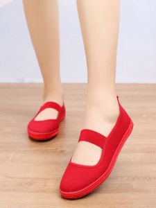 Red Black Canvas Dance Shoes Breathable Work Shoes Square Dancing Anti-slip Spring Summer Autumn Style Flat Heel round Toe Shoes