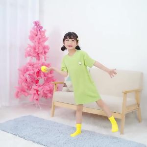 Spring and Summer New Childrens Sleeping Dress Candy Color Children Nightdress 100-160  Ice Silk Sunken Stripe   Girls skirts