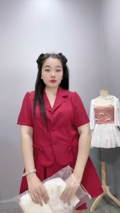 Set đồ tiểu thư bigsize nữ áo sơ mi cổ vet tay bồng croptop kèm chân váy xếp ly dáng chữ A xòe chất vải cotton- SET72