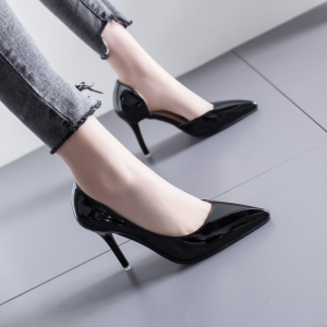 Elegant Silver High Heels Pointed Toe mid Heel Womens Shoes Versatile Fashionable Hollow out Design PU Lined Slip-On Shoes