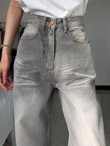 Quần Jeans Ống Rộng Cạp Cao Màu Xám Phong Cách Đường Phố Mỹ Cho Nữ Quần Dài Dài Đến Sàn Ôm Dáng Quần Jeans Thường Ngày
