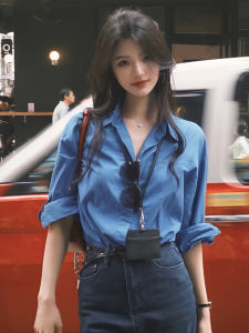 DUOFEIYAN | Vintage Style Blue Long Sleeve Shirt for Women Autumn New Arrival Loose Fit