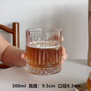 Simple Ins Style Vertical Striped Glass Cup Retro Commercial Use Cold Drink Summer Bubble Water Cup Juice Cup 450ML Heat Resistant
