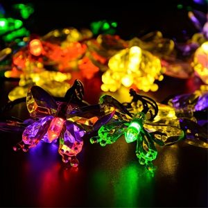 20/30/50LED Solar Powered Crystal Butterfly Outdoor Decor String Lights Waterproof Garden Patio Wedding Party Festival Decor