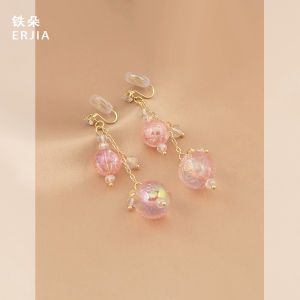 Sweet Fresh out Fashion Long Tassel Ear Cuff Pink round Geometric Alloy No Piercing Required for Girls Mosquito Coil Tray Design