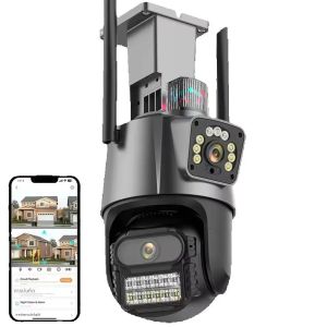 กล้องวงจรปิดไร้สายภายนอกอาคาร 6K 8MP WiFi ICSee Smart สามเลนส์ ซูม 8 เท่า PTZ กล้อง IP CCTV ติดตามอัตโนมัติ