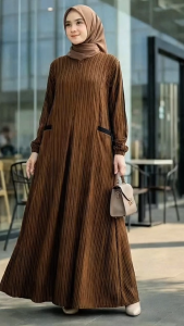 Faiha Dress Luxe Strip Baju Gamis Daily Bahan Kordru Size S-M-L XL-3L Streetch Flowly Elegant