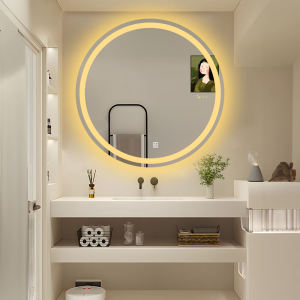 HERON กระจก กระจกเงา กระจกเงาติดผนัง กระจกแต่งหน้ามีไฟ LED กระจกห้องน้ำรูปวงกลมควบคุมด้วยการสัมผัสและมีไฟสามสี ขนาด /70 /80ซม