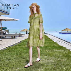 Kamilan French Silk Dress Womens Summer New Style A-Line Skirt Elegant Proper Fit Polyester Fiber Short Sleeve Midi Dress