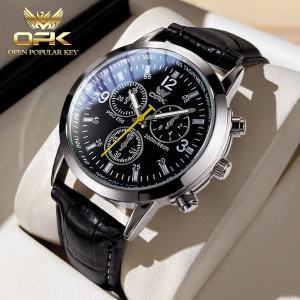 OPK resmi autentik jam tangan pria dewasa 2025 anti air mode santai multifungsi bercahaya dial jam tangan kulit pria kado untuk pacar cowok