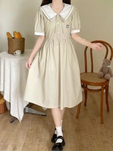 Sailor Collar Dress Young Adult Summer New Arrival Junior High School Students Puff Sleeves Sweet Anti-Aging Dress Small