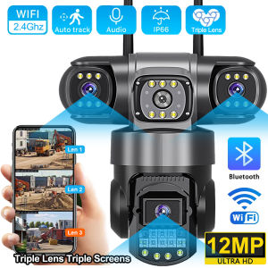 V380 Pro WiFi IP Camera Outdoor 12MP 6K Triple Lenses Triple Screens Security Video Monitor Night Vision Waterproof CCTV Cameras
