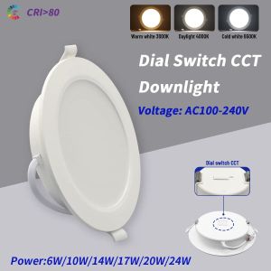 2pcs Led Downlight Dial swich cct 3000K 4000K 6000K 6W 10W 14W 17W 24W Spot 220V 110V for home derec Indoor Lighting