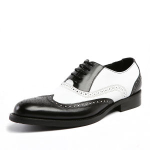 British Style Brogue Mens Shoes Leather Casual Pointed Toe Business Casual Shoes Black And White Genuine Leather Mens Shoes Wedding Shoes Trendy