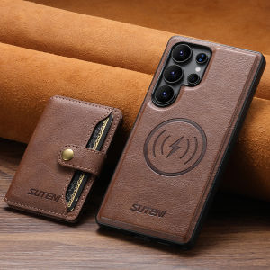 SUTENI Wireless Charging Luxury PU Leather Magnetic Buckle Phone Case Card Holder Stand For Samsung S26 Ultra S25 S24 S23 S22