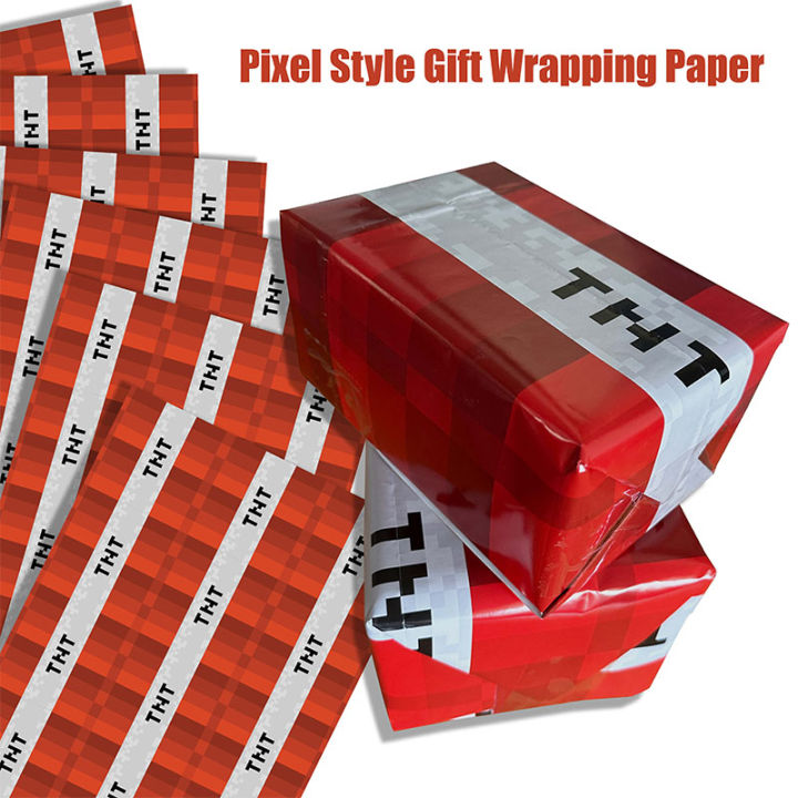 Happy Birthday TNT Wrapping Paper 23.62in x 35.43in Video Game DIY Pixel Miner Xmas Party Gift Packing Decor DIY Crafts Papers