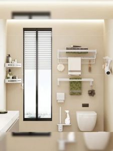 BATHKITCHZ White Series Bathroom Racks Bathroom Holder Hanger Tissue Holder Hook Bathroom Shelf Tissue Box Bathroom Accessories