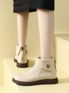 Fashionable Winter Boots Soft Bottom Short Boot Large Size Womens Shoes 41-43 Fur Lined Flat Bottom Leather Cotton Boots