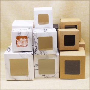 10pcs Multi Size Square Window Box with Marbling Design for Christmas Gifts Package Candy Wedding Wrapping Box