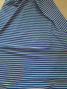 ผ้ายืดทอลายริ้วน้ำเงินขาว ผ้าทอริ้วโพลีเอสเตอร์