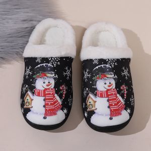 AAAChristmas Fashion Winter Christmas Snowman Slippers Flats Comfortable Fluffy Non-slip Warm Plush Zapatos De Mujer Slides Cute