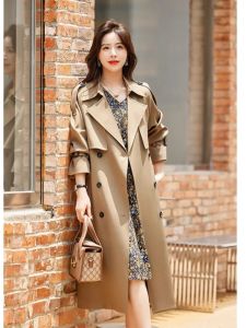Spring Autumn Womens Long Coat Double Breasted Fashionable Elegant Style Commute Medium Length New Arrival 2024