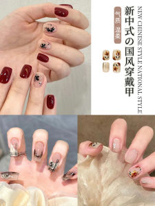 New 2024 Nail Art Bamboo Design Handmade Wearable Nails Chinese Style New Year Decorations Easy Application False Nails
