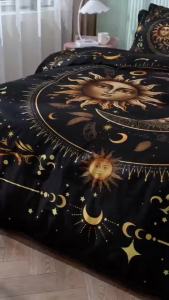3pcs Super Soft Breathable Golden Sun And Moon Planet Duvet Cover Set At Home Dormitory High Definition Numerical Code Printing