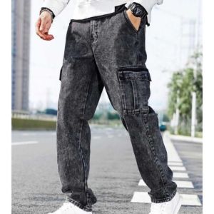celana korean style cargo panjang pria gombrong loose cargo pants blue jeans kulot pants denim
