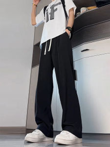 Black Straight Leg Ice Silk Pants Men Summer Thin Cleanfit Drapey Wide Leg Pants Straight Loose Casual West Pants