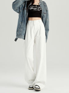 กางเกงยีนส์ทรงตรงหลวมๆ สีขาว ทรงสลิมฟิต กางเกงขายาวเอวสูง ทรงหลวม ทรงขาบาน สำหรับผู้หญิง ฤดูใบไม้ร่วง 2024