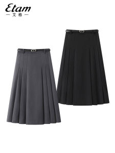 Etag Grey High Waist A-Line Mini Skirt Womens Summer New Style Slimming Drapey Suit Style Pleated Skirt Commute Korean Style