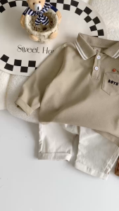 Set bộ polo dài tay polo cá sấu họa tiết thêu Gấu Boy kèm quần kaki bé trai 1 đến 7T BERNIE T0425B45